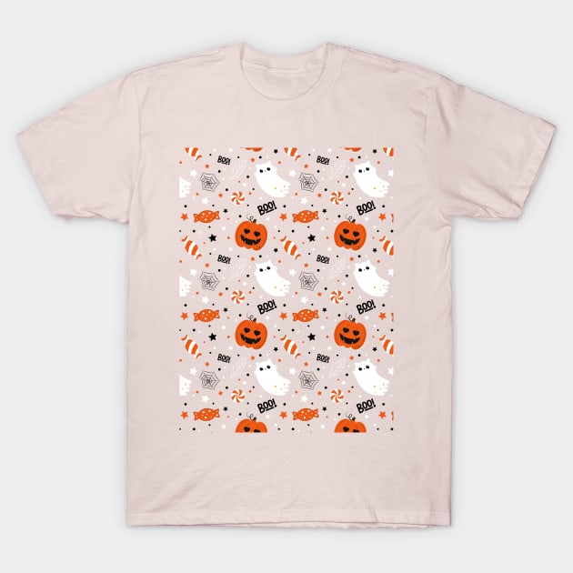 Halloween cute orange pattern T-Shirt by Saya Raven